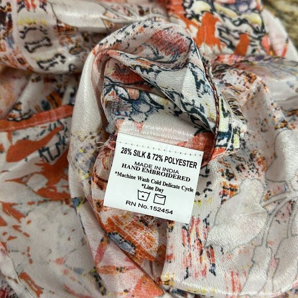 Karyn Seo Carmen Boho Embroidered Printed Silk Blend Dress Size L - Picture 8 of 11